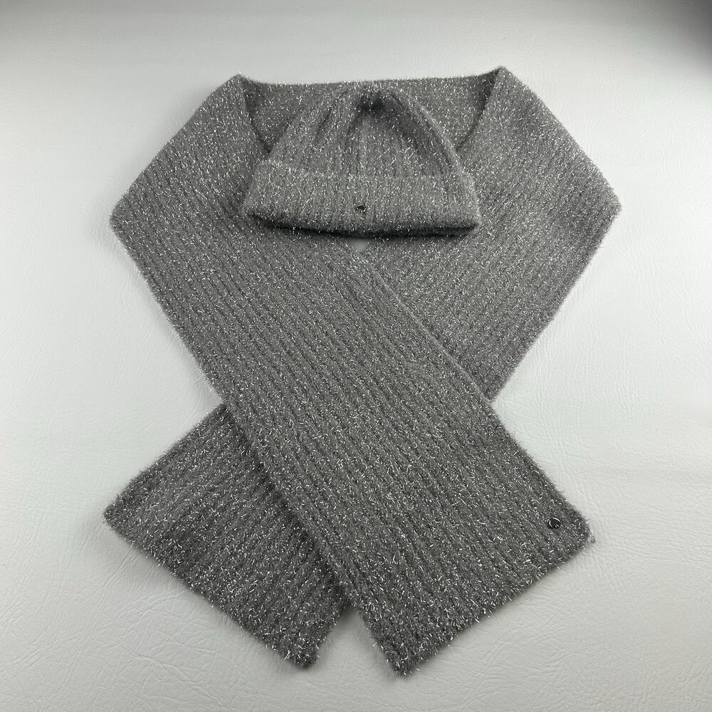 Kate Spade New York Women’s Gray Metallic Sparkle Beanie Scarf Set One Size